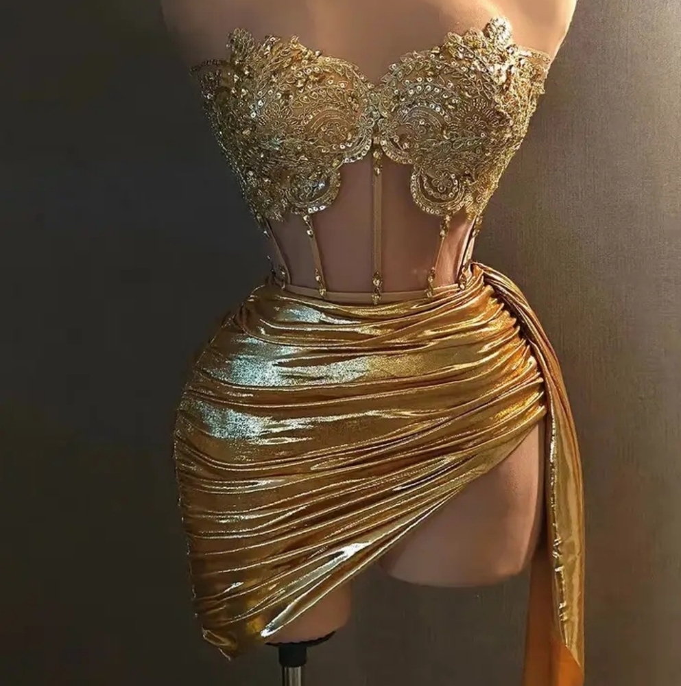 Women's 2 Piece Gold skirt Set